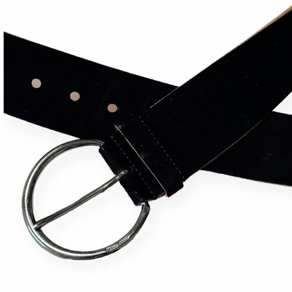Miu Miu Black Suede Wide Belt with Large Round Buckle, Size‎ 90/36 - Picture 4 of 11